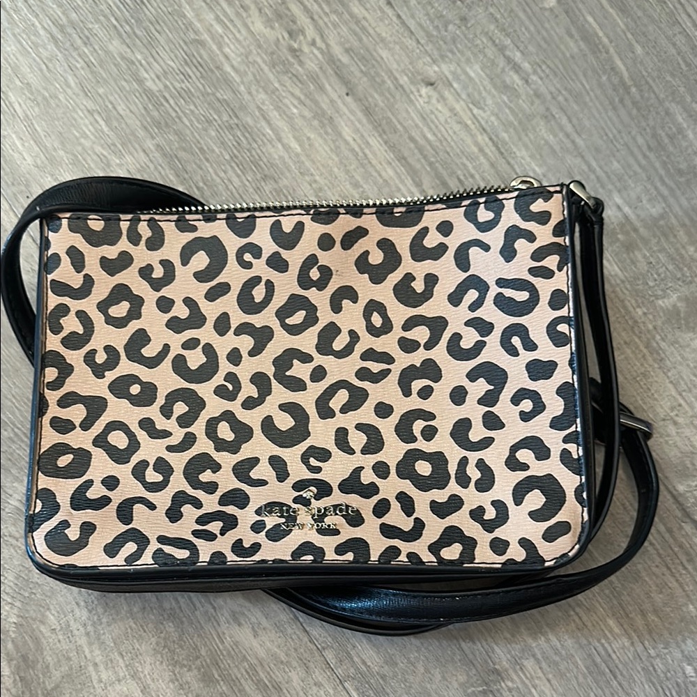 Kate Spade Black and Tan Crossbody Bag with Leopard Print